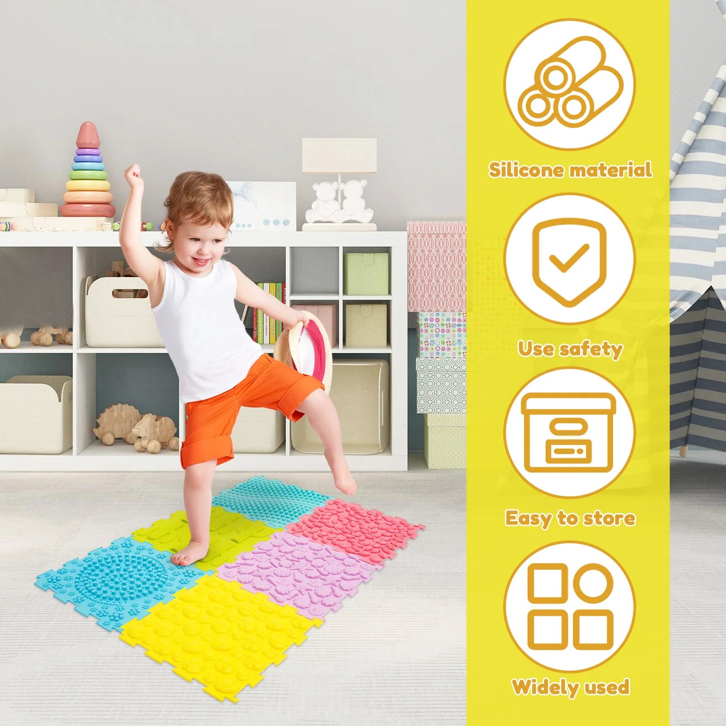 6Pcs Sensory Mats Silicone Plantar Finger Pressure Plate Foot Massage Sensory Toy Stackable Lightweight Puzzle Play Mat for Kids