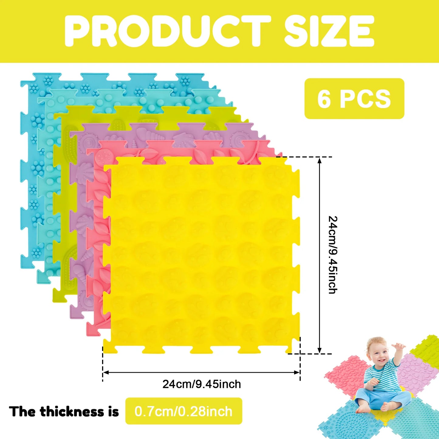 6Pcs Sensory Mats Silicone Plantar Finger Pressure Plate Foot Massage Sensory Toy Stackable Lightweight Puzzle Play Mat for Kids