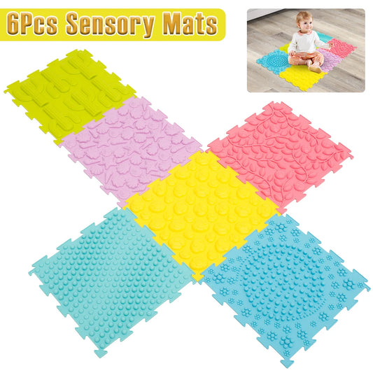 6Pcs Sensory Mats Silicone Plantar Finger Pressure Plate Foot Massage Sensory Toy Stackable Lightweight Puzzle Play Mat for Kids