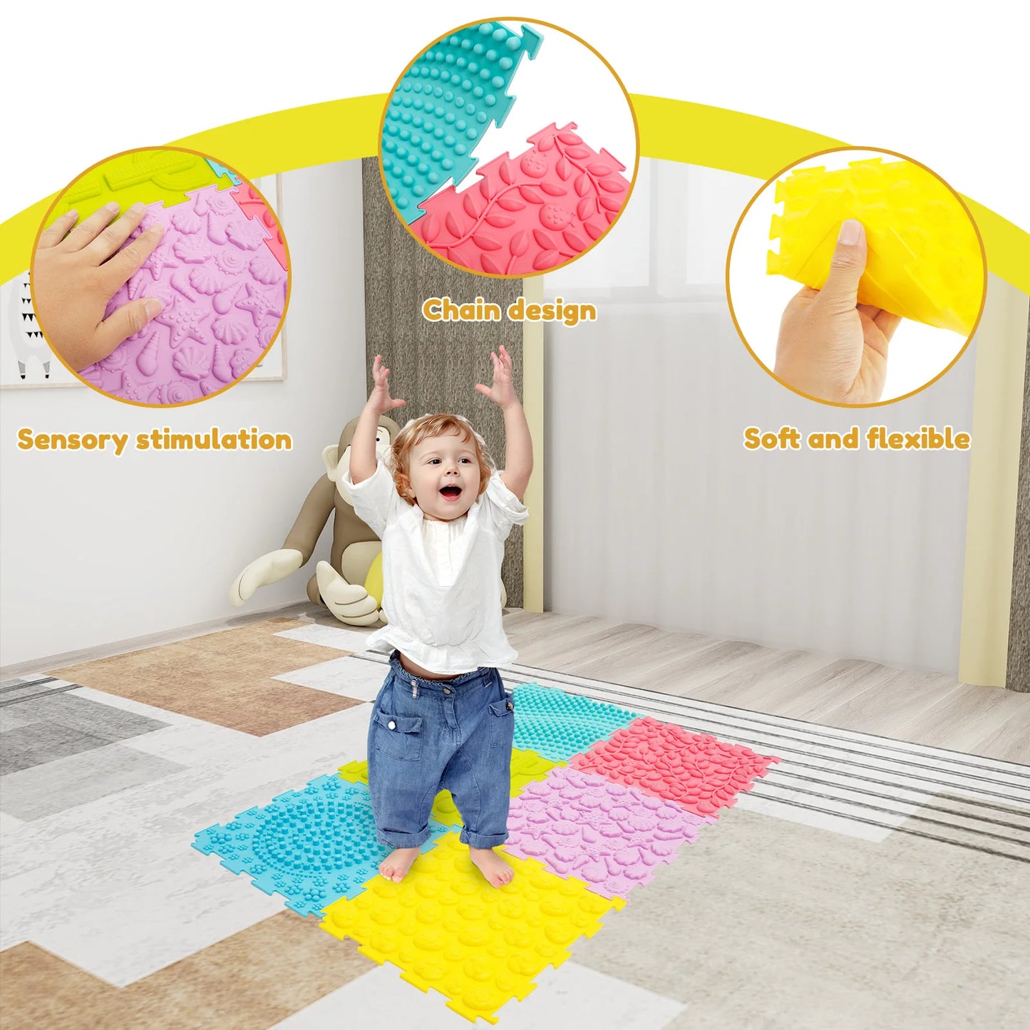 6Pcs Sensory Mats Silicone Plantar Finger Pressure Plate Foot Massage Sensory Toy Stackable Lightweight Puzzle Play Mat for Kids