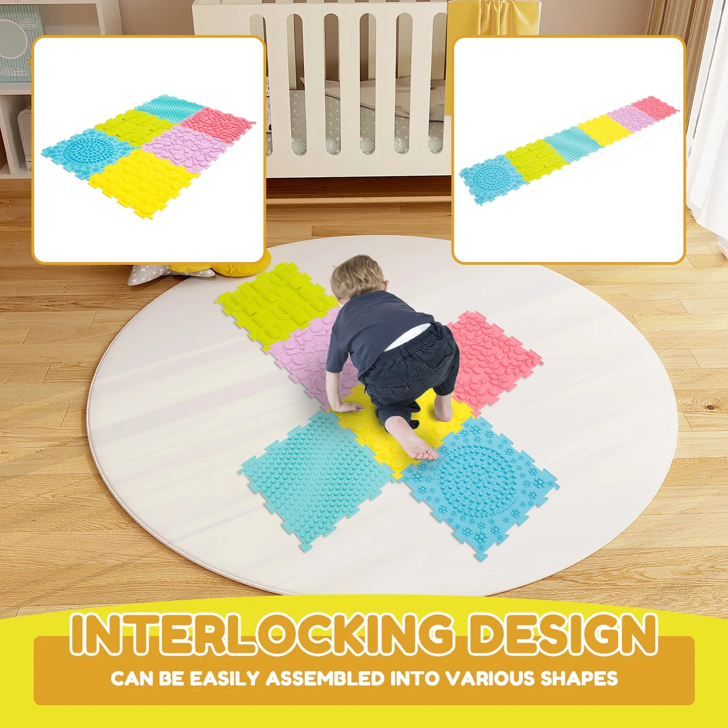 6Pcs Sensory Mats Silicone Plantar Finger Pressure Plate Foot Massage Sensory Toy Stackable Lightweight Puzzle Play Mat for Kids
