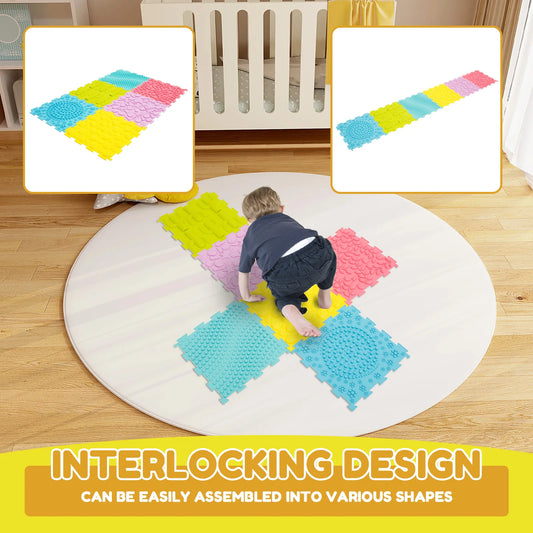 6Pcs Sensory Mats Silicone Plantar Finger Pressure Plate Foot Massage Sensory Toy Stackable Lightweight Puzzle Play Mat for Kids